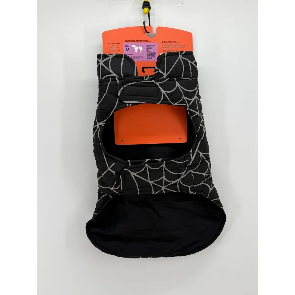 Boots & Barkley Reflective Spider Web Pet Vest Black Silver Medium Dog Puffer